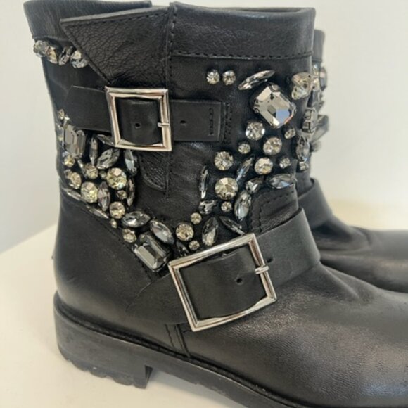Jimmy Choo black leather boot whit crystal embellishments - Picture 4 of 8